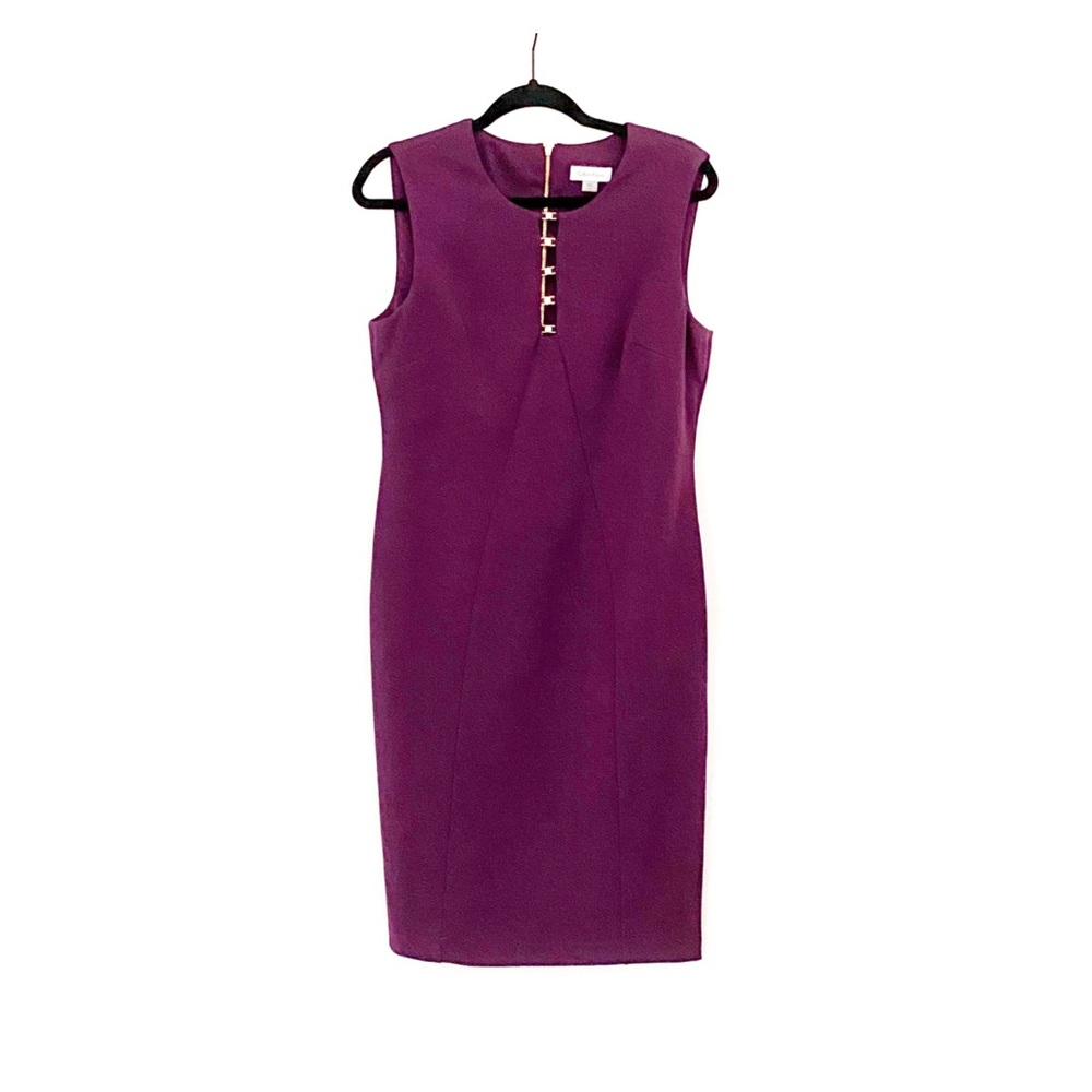 Calvin Klein Sleeveless Eggplant Gold Rivet Dress - Picture 9 of 11